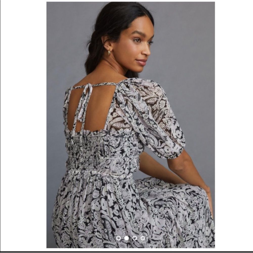 Anthropologie Squareneck Smocked Midi Dress - Picture 2 of 9